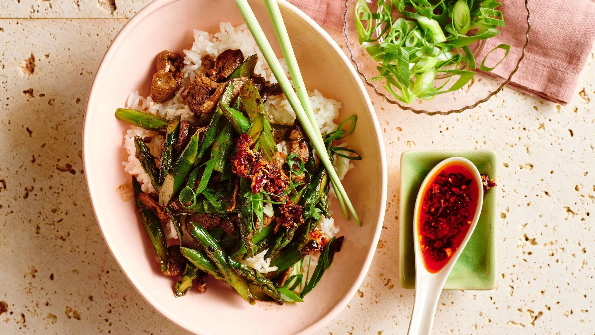 Lamb stir fry with asparagus