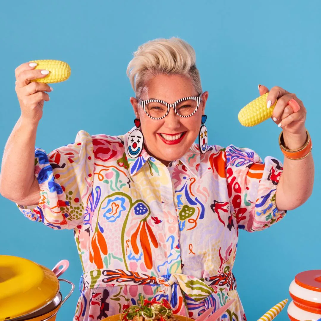 Steph De Sousa with corn cobs from veggie nachos recipe