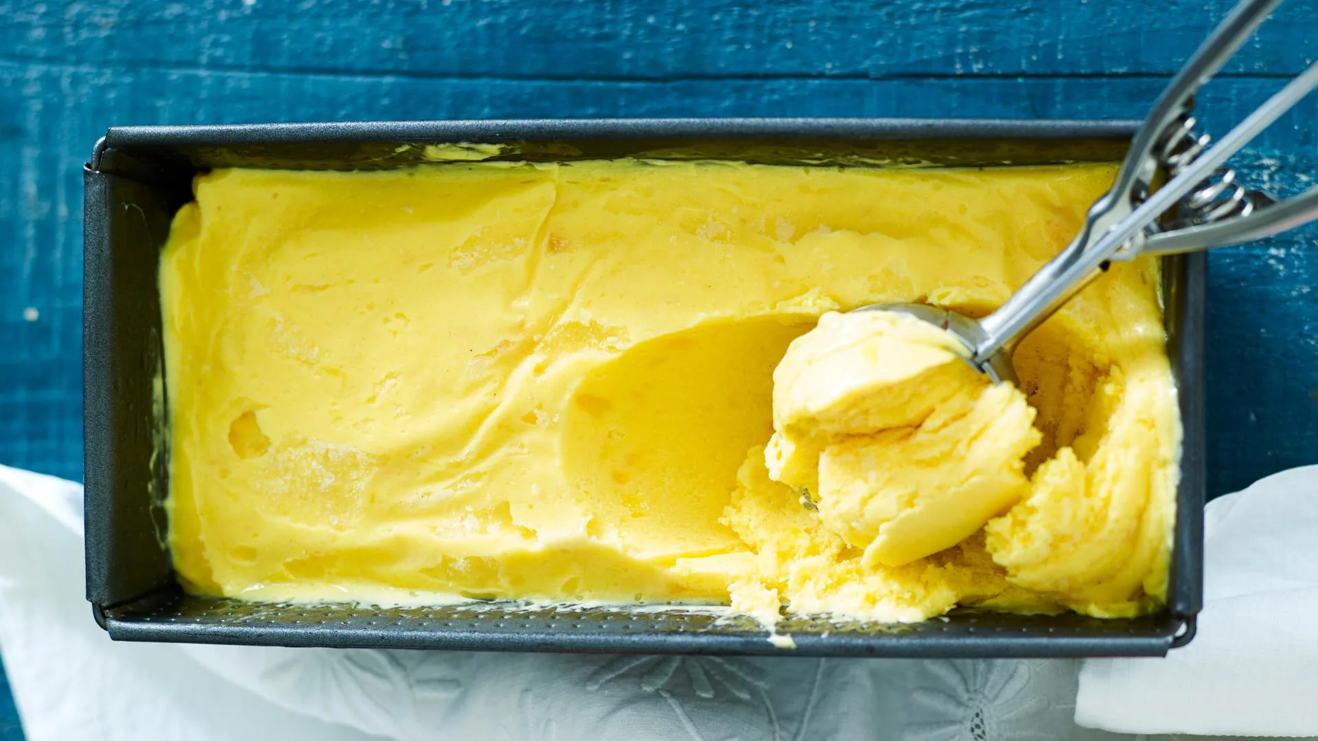 Julie Goodwin’s mango frozen yoghurt recipe in a loaf tin