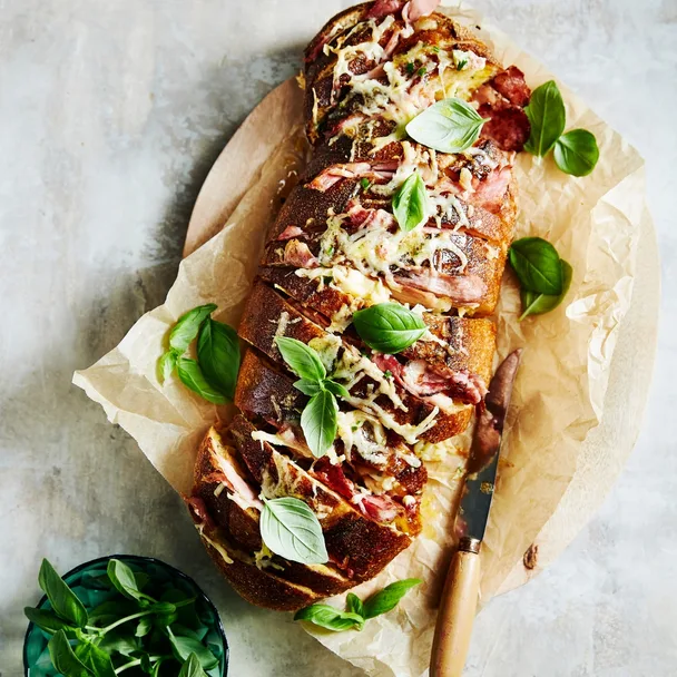 Cheese and ham pull apart on baking paper