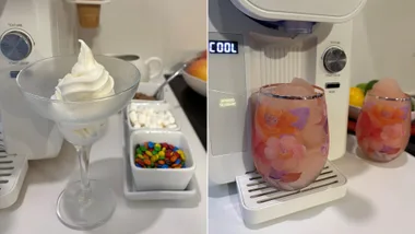 GreenPan Frost with vanilla soft serve and frozen rose