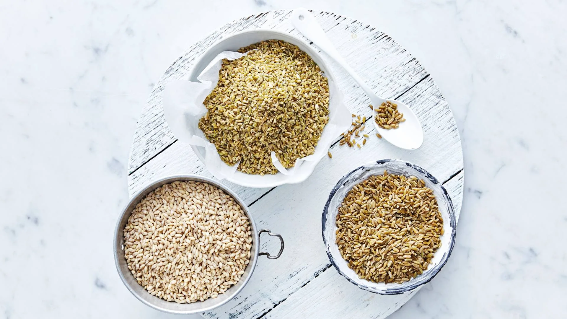 Barley, farro and freekeh grains