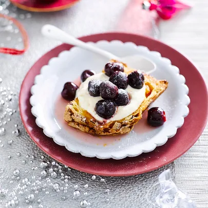 Cherry compote with panettone and sweet ricotta