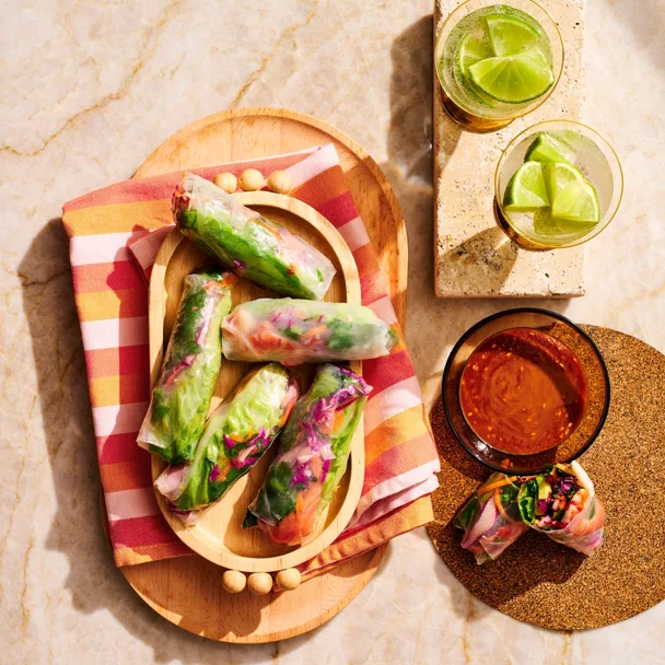 rice paper rolls on a platter