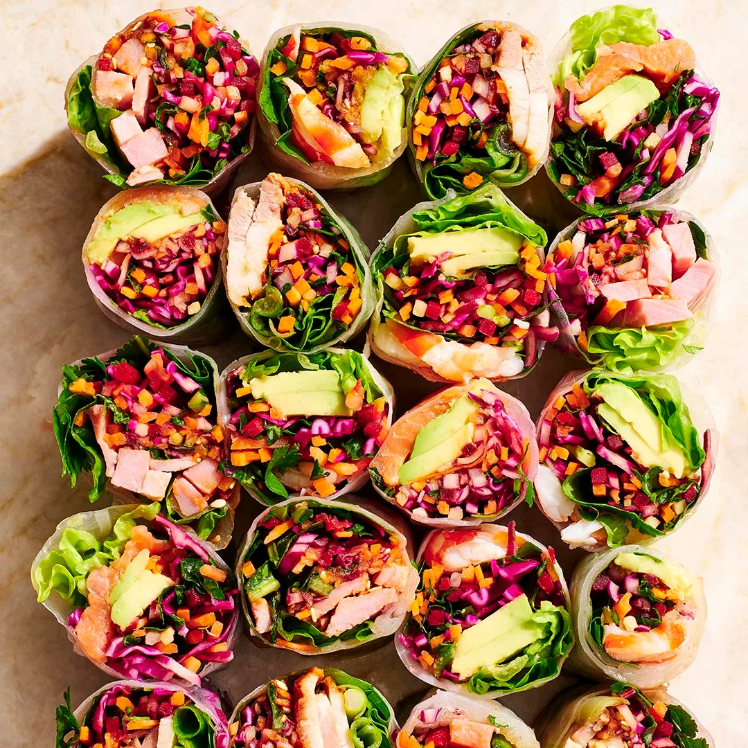 halved rice paper rolls using Christmas leftovers