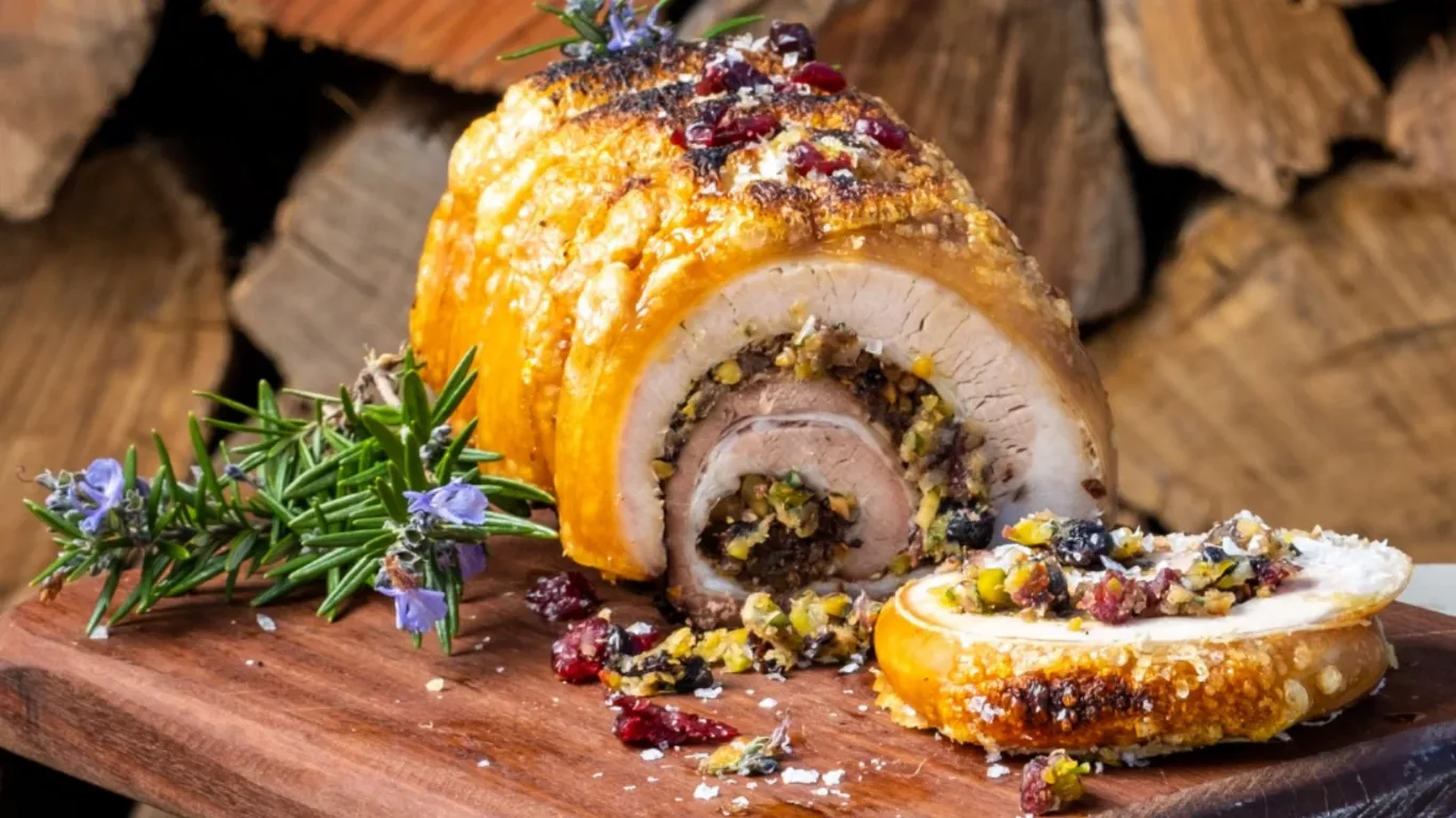 Roast pork with pistachio stuffing