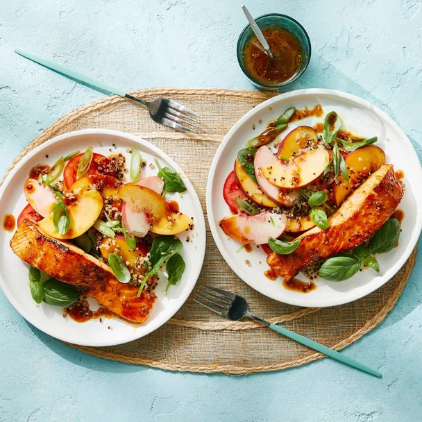 Air fryer hot honey salmon salad