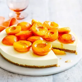 Julie Goodwin’s apricot cheesecake topped with apricot halves