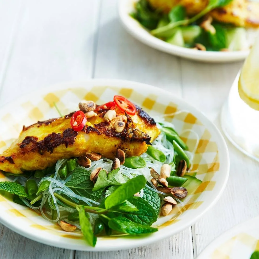 Vietnamese noodle salad and turmeric fish