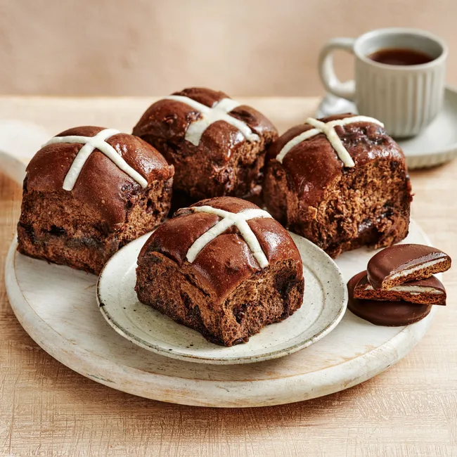 Four Arnott&rsquo;s Mint Slice Inspired Hot Cross Buns by Coles