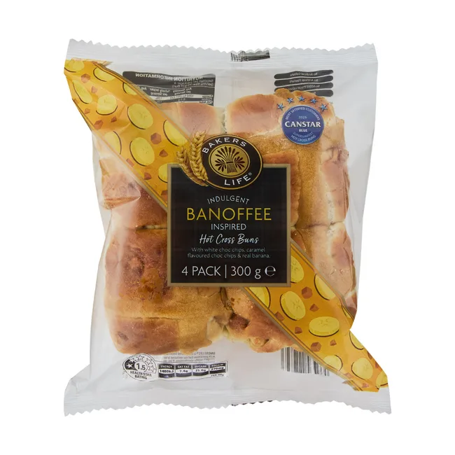 packet of Bakers Life Banoffee inspired Hot Cross Buns &ndash; ALDI