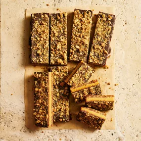anzac caramel slice cut into pieces