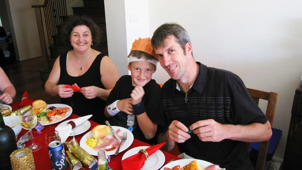 Julie Goodwin and family at a Christmas table