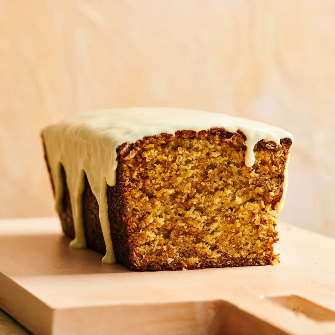 anzac apple loaf cake with white icing