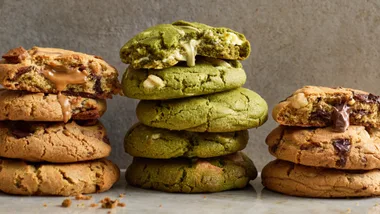 three stacks of biscuits with gooey centres; biscuits recipes