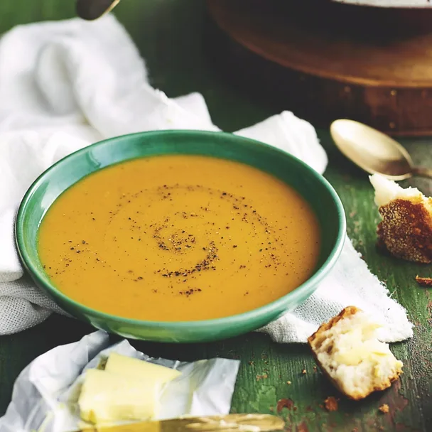 Bowl of pumpkin and potato soup