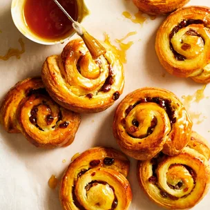 Food processor danish pastry snails with a sweet glaze