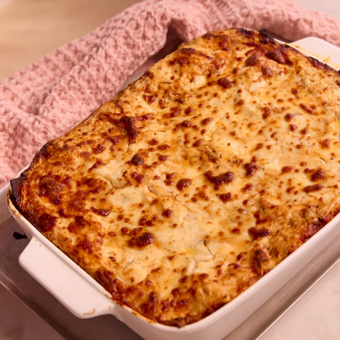 lasagne in a white dish