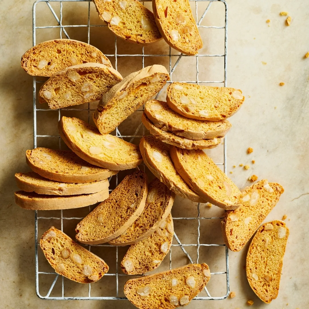 Rosa's basic biscotti on a cooling rack