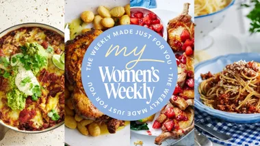 four food images and a blue dinkus