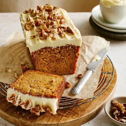 Sweet potato cake with spiced pecans