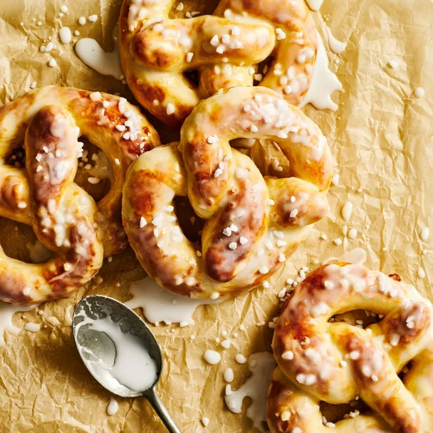 Sweet pretzels drizzled with icing