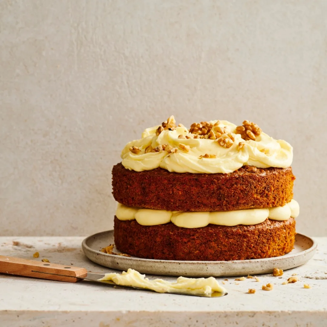 two layer carrot cake with cream cheese frosting
