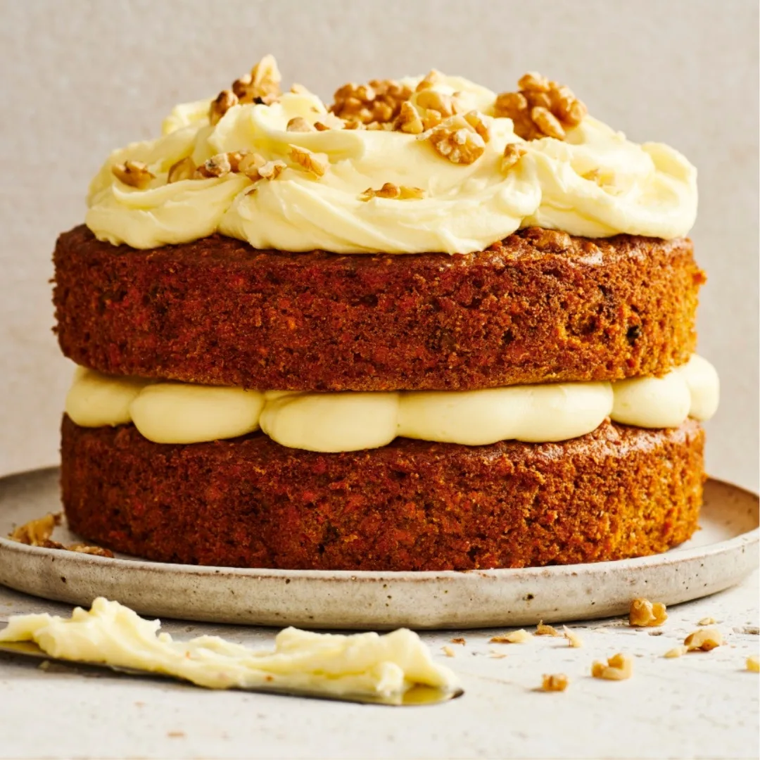 two layer carrot cake with cream cheese frosting