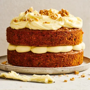 two layer carrot cake with cream cheese frosting