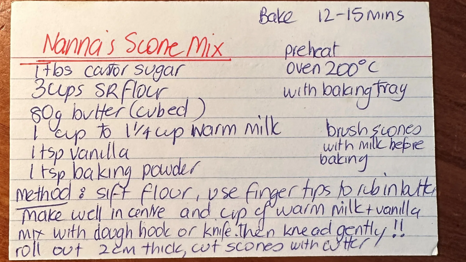 Handwritten scone recipe from Farmer Wants a Wife competitor Zac.
