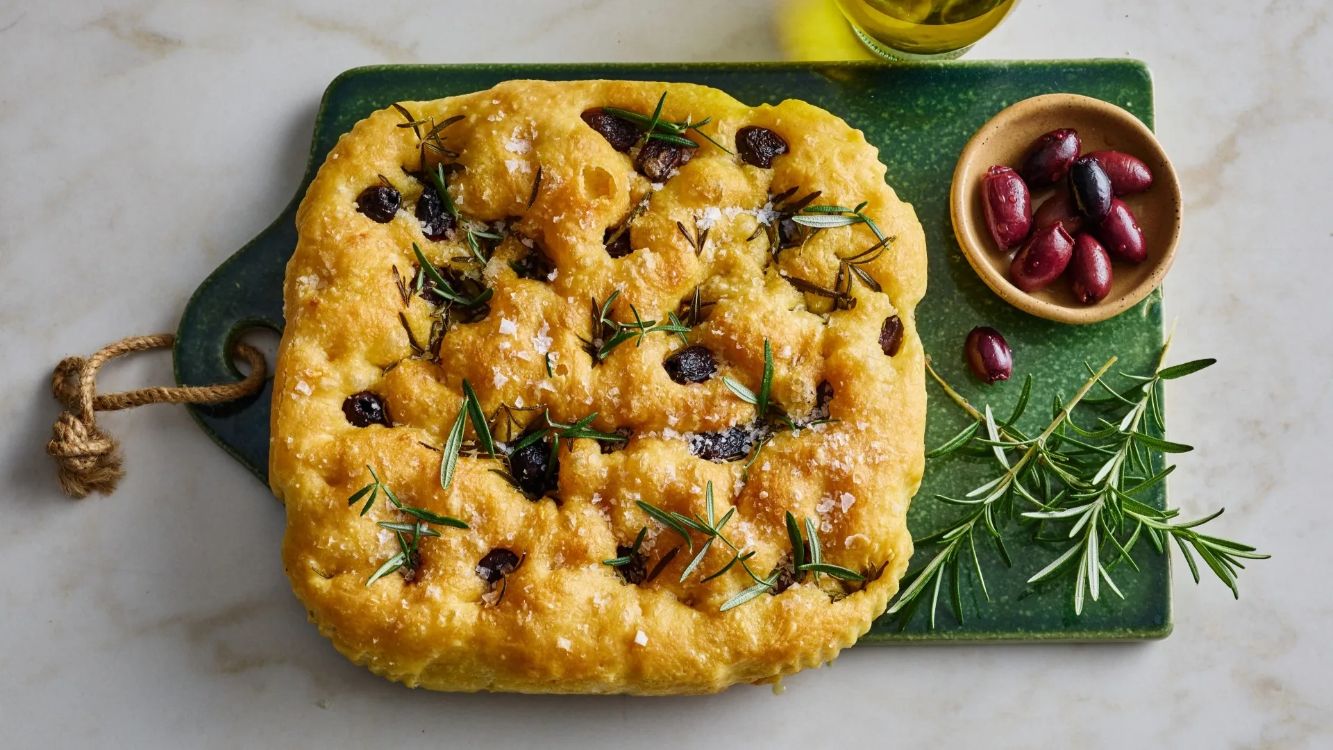 air fryer focaccia with olives and rosemary