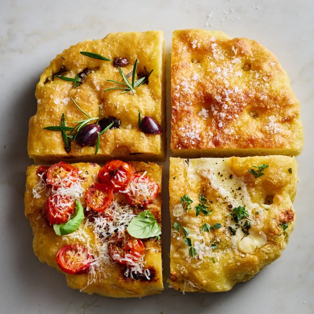 four flavours of air fryer foccacia