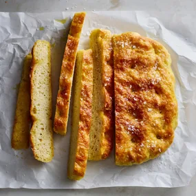 basic air fryer focaccia bread cut into slices