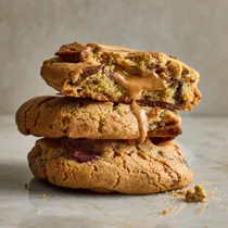 three Biscoff cookies in a stack