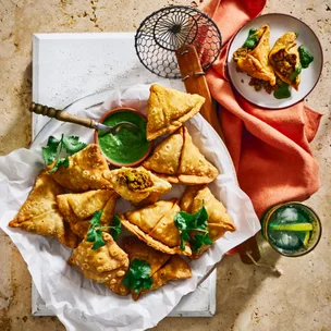 Depinder Chhibber lamb samosas with green chutney