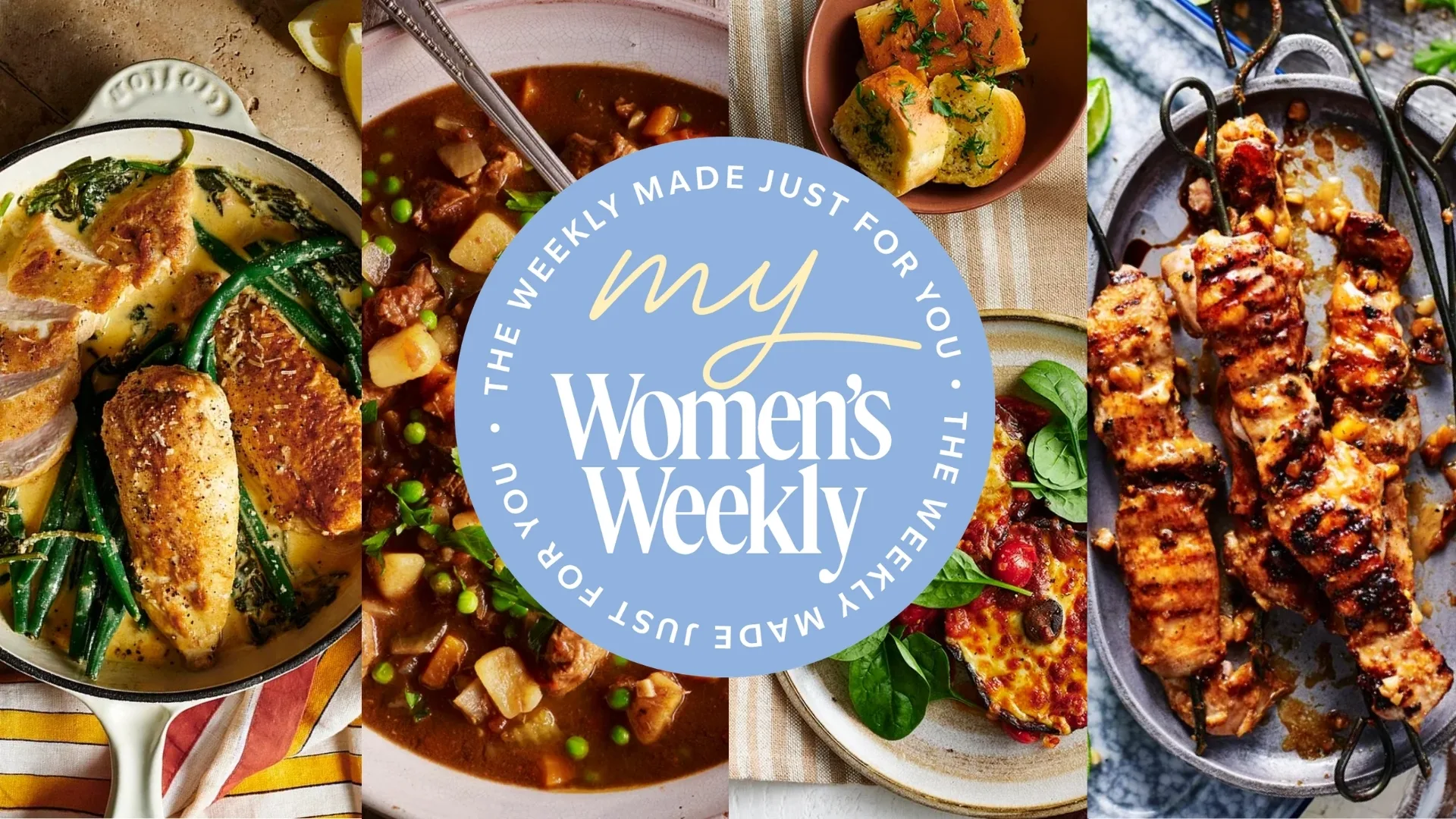 four recipe images from weekly meal plan winter with My Women's Weekly logo