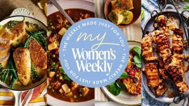 four recipe images from weekly meal plan winter with My Women's Weekly logo