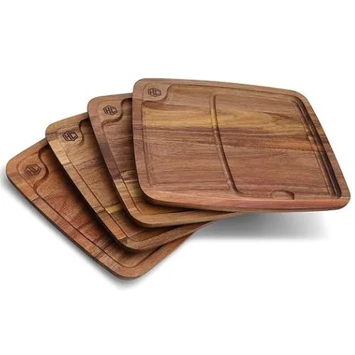 HexClad 4-Piece Bistecca Wooden Steak Plate Set with Juice Channel for Meats - Hexclad prime day deals