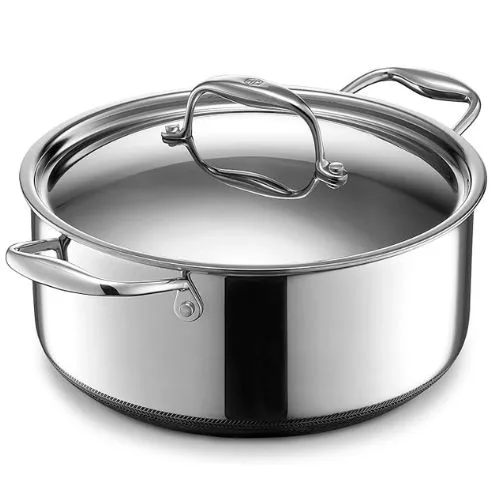 HexClad Hybrid Nonstick 5-Litre Dutch Oven Casserole Dish with Stainless Steel Lid