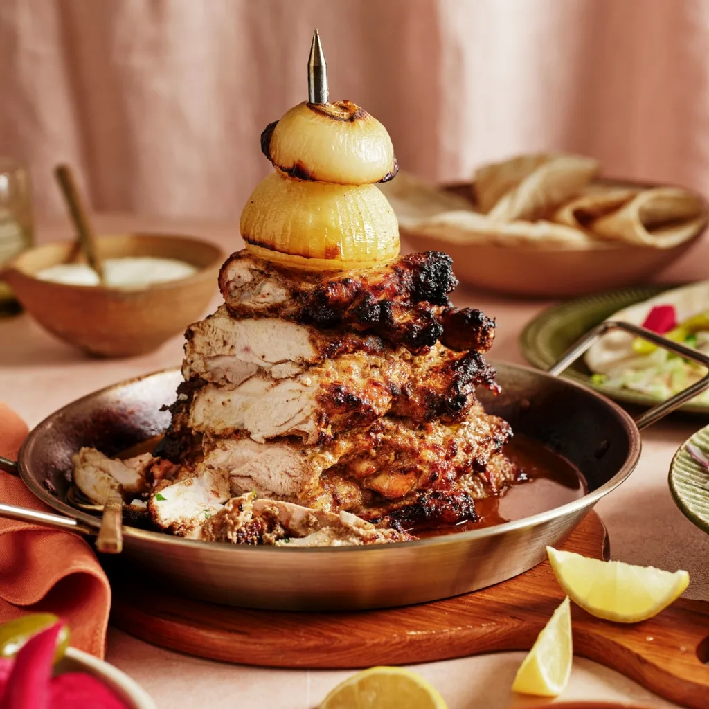 chicken shawarma kebab topped with onion