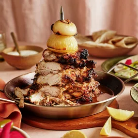 chicken shawarma kebab topped with onion