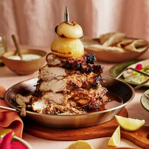 chicken shawarma kebab topped with onion