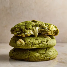 stack of three matcha cookies
