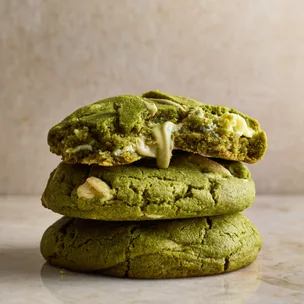 stack of three matcha cookies
