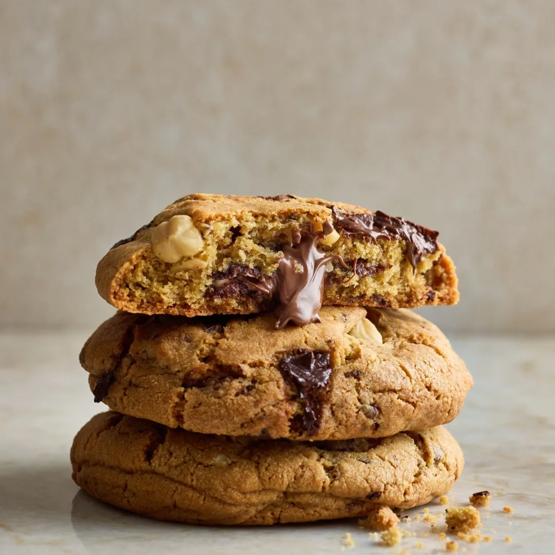 three Nutella biscuits in a stack