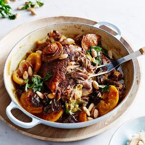 Julie Goodwin's Slow Roasted Moroccan Lamb Shoulder With Prunes, Oranges And Pearl Cous Cous