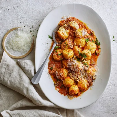 Ricotta gnudi with romesco sauce