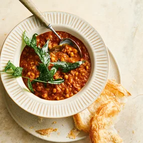 Bowl of hearty chana dhal lentil and chickpea curry