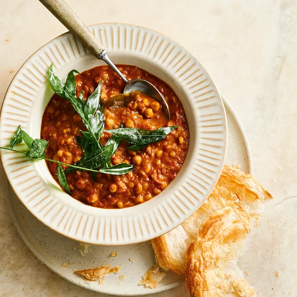Bowl of hearty chana dhal lentil and chickpea curry