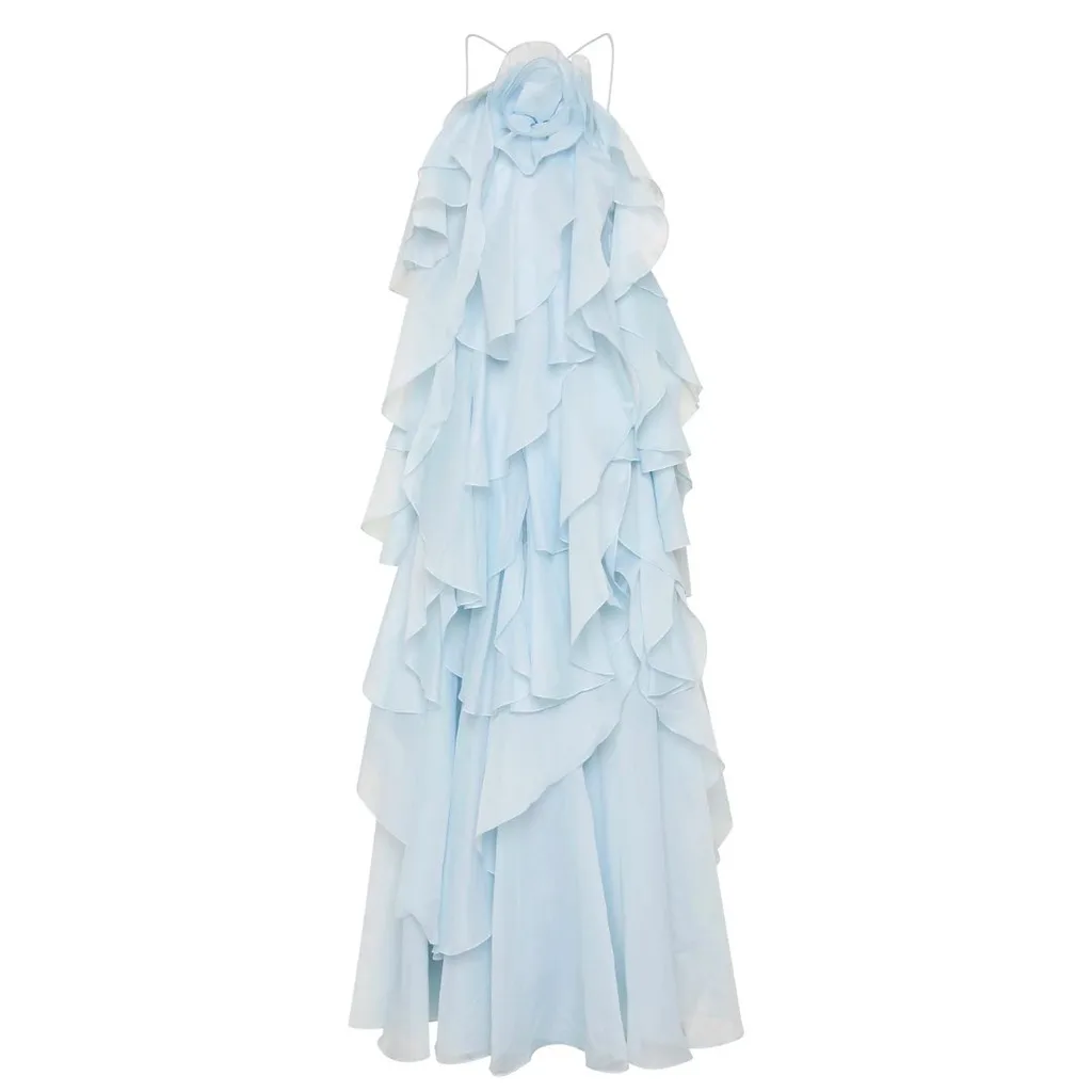blue ruffle wedding guest dress summer
